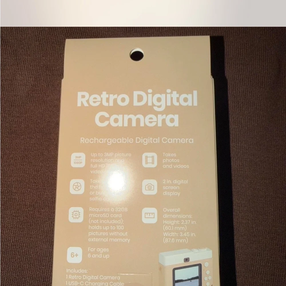 Retro-Style Digital Camera in Beige and White - Compact Point & Shoot,